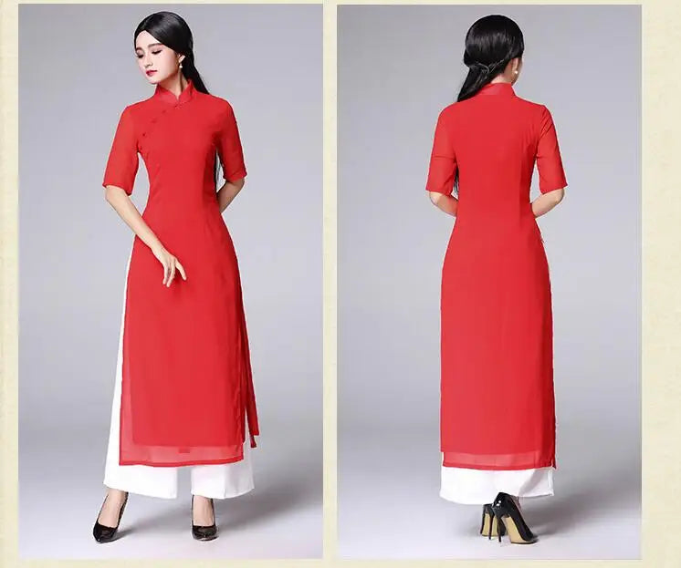 Traditional Vietnam Áo Dài Summer Dress (dress+pants set)
