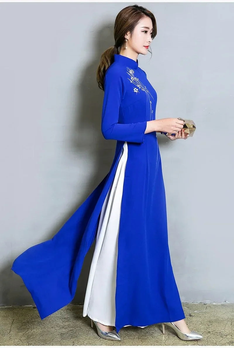 Áo Dài Elegant Chinese Style Cheongsam Vintage Floral Festival Wedding Evening Dress