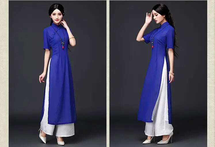 Traditional Vietnam Áo Dài Summer Dress (dress+pants set)