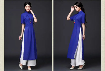 Traditional Vietnam Áo Dài Summer Dress (dress+pants set)