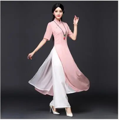 Traditional Vietnam Áo Dài Summer Dress (dress+pants set)