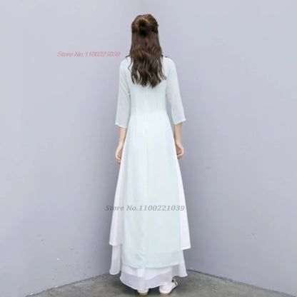 2025 Traditional Áo Dài Cheongsam, banquet evening dress tea service hanfu dress