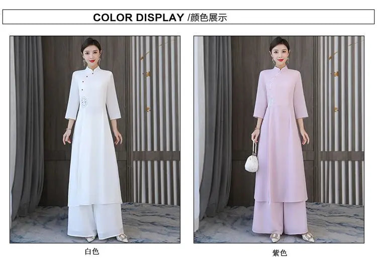 Traditional Vietnam Áo Dài (Vintage dress+pants set), Banquet Evening Dress Vestido