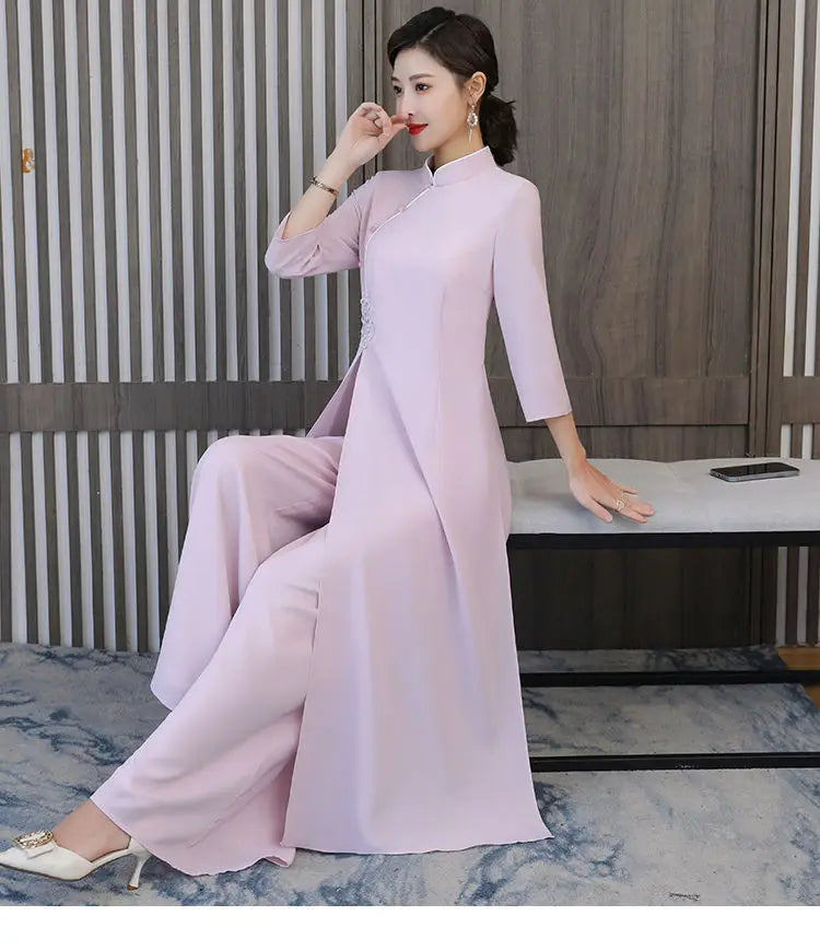 Traditional Vietnam Áo Dài (Vintage dress+pants set), Banquet Evening Dress Vestido