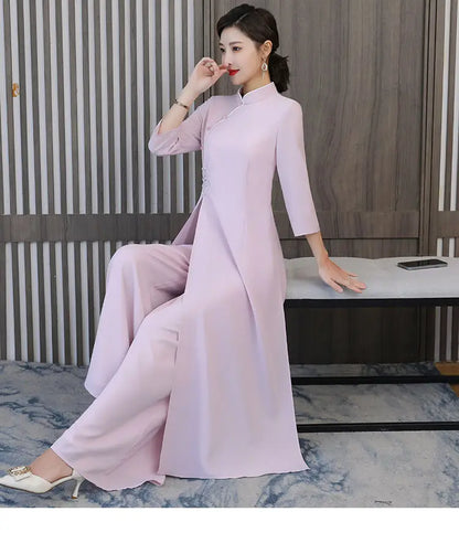 Traditional Vietnam Áo Dài (Vintage dress+pants set), Banquet Evening Dress Vestido