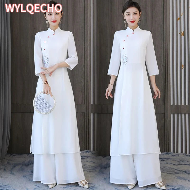 Traditional Vietnam Áo Dài (Vintage dress+pants set), Banquet Evening Dress Vestido