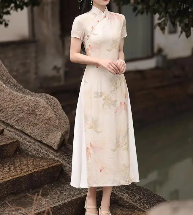 Vietnam Áo Dài Women Summer Dress Vintage Qipao