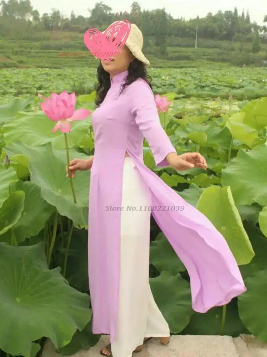 2025 Vietnam Áo Dài traditional chiffon (dress+pants set)