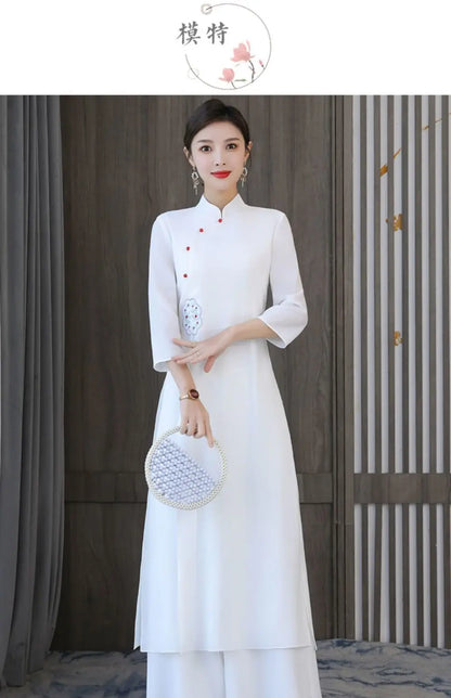 Traditional Vietnam Áo Dài (Vintage dress+pants set), Banquet Evening Dress Vestido