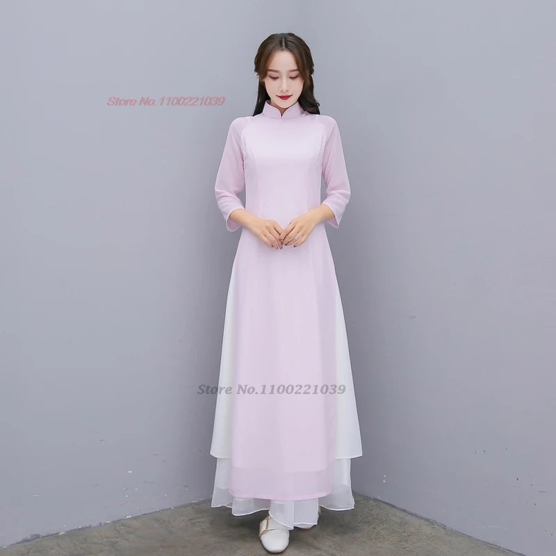 2025 Traditional Áo Dài Cheongsam, banquet evening dress tea service hanfu dress