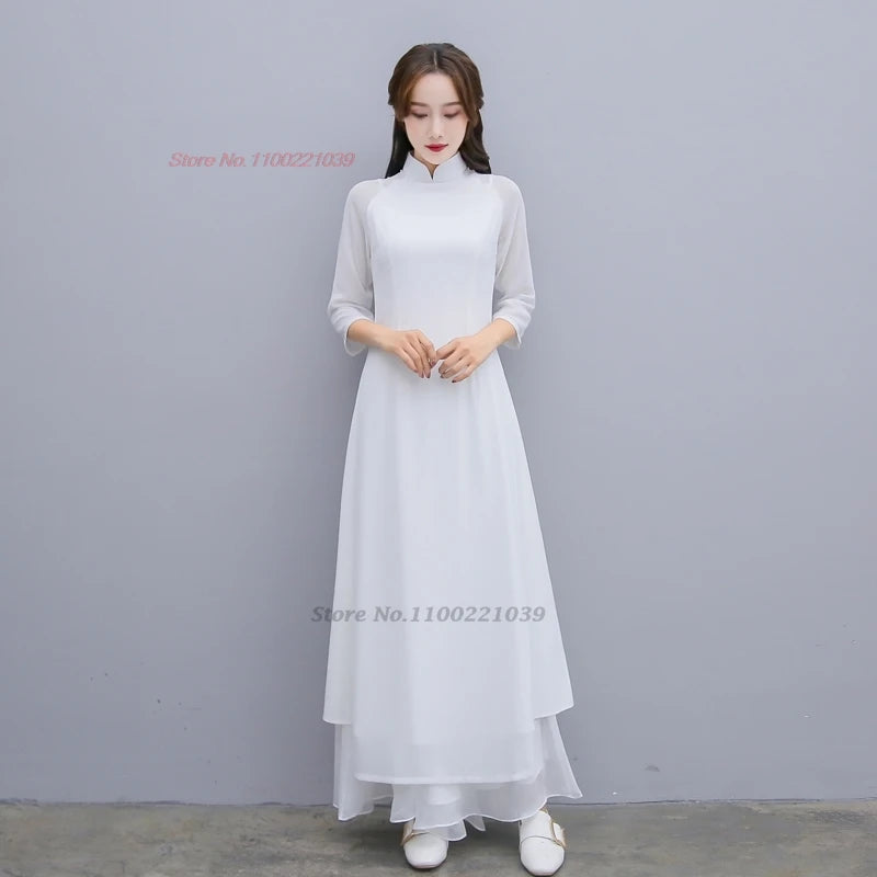 2025 Traditional Áo Dài Cheongsam, banquet evening dress tea service hanfu dress