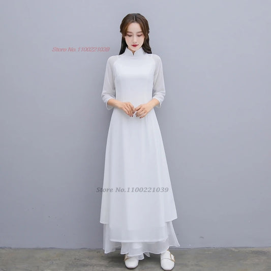 2025 Traditional Áo Dài Cheongsam, banquet evening dress tea service hanfu dress