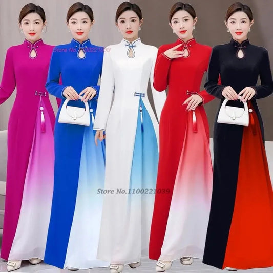 2025 Áo Dài Cheongsam gradient color vintage elegant party dress