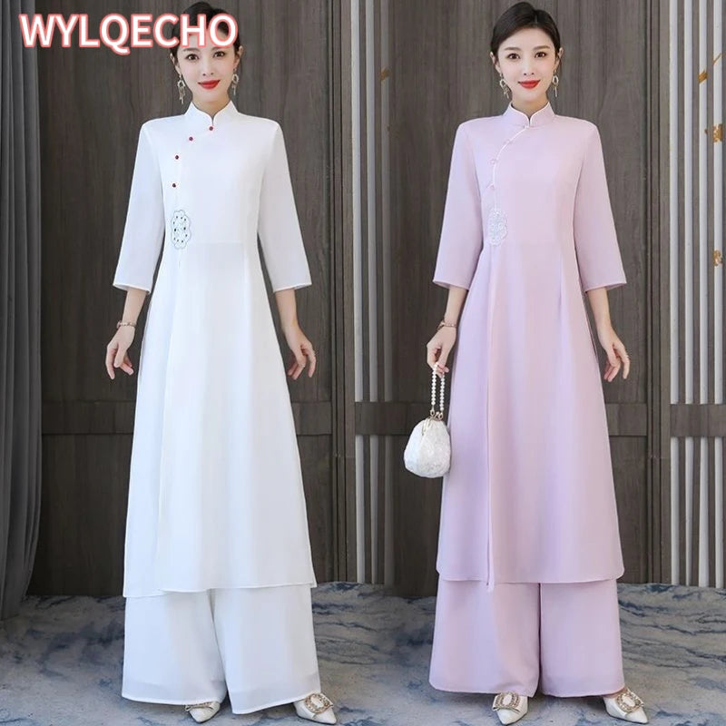 Traditional Vietnam Áo Dài (Vintage dress+pants set), Banquet Evening Dress Vestido