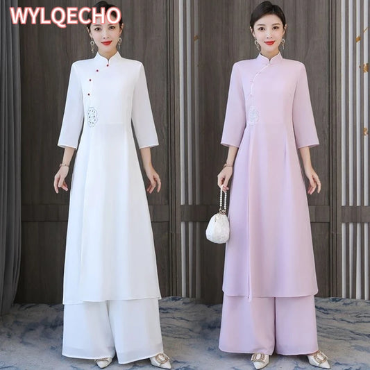 Traditional Vietnam Áo Dài (Vintage dress+pants set), Banquet Evening Dress Vestido