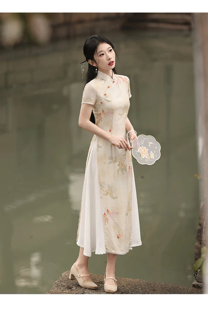 Vietnam Áo Dài Women Summer Dress Vintage Qipao