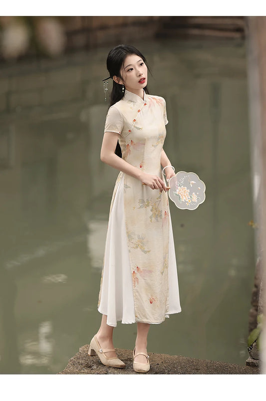 Vietnam Áo Dài Women Summer Dress Vintage Qipao