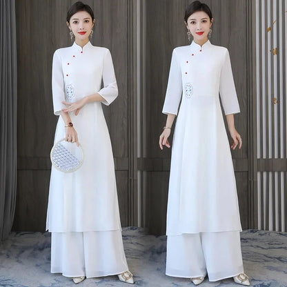 Traditional Vietnam Áo Dài (Vintage dress+pants set), Banquet Evening Dress Vestido