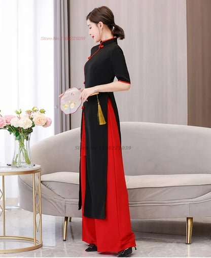 2025 Vietnam traditional Áo Dài (dress+pants set), banquet party dance dress