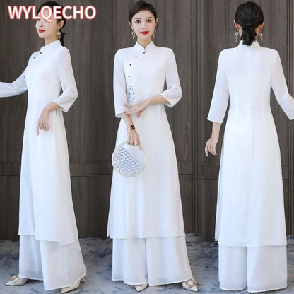 Traditional Vietnam Áo Dài (Vintage dress+pants set), Banquet Evening Dress Vestido
