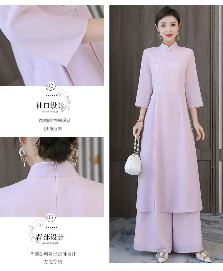 Traditional Vietnam Áo Dài (Vintage dress+pants set), Banquet Evening Dress Vestido