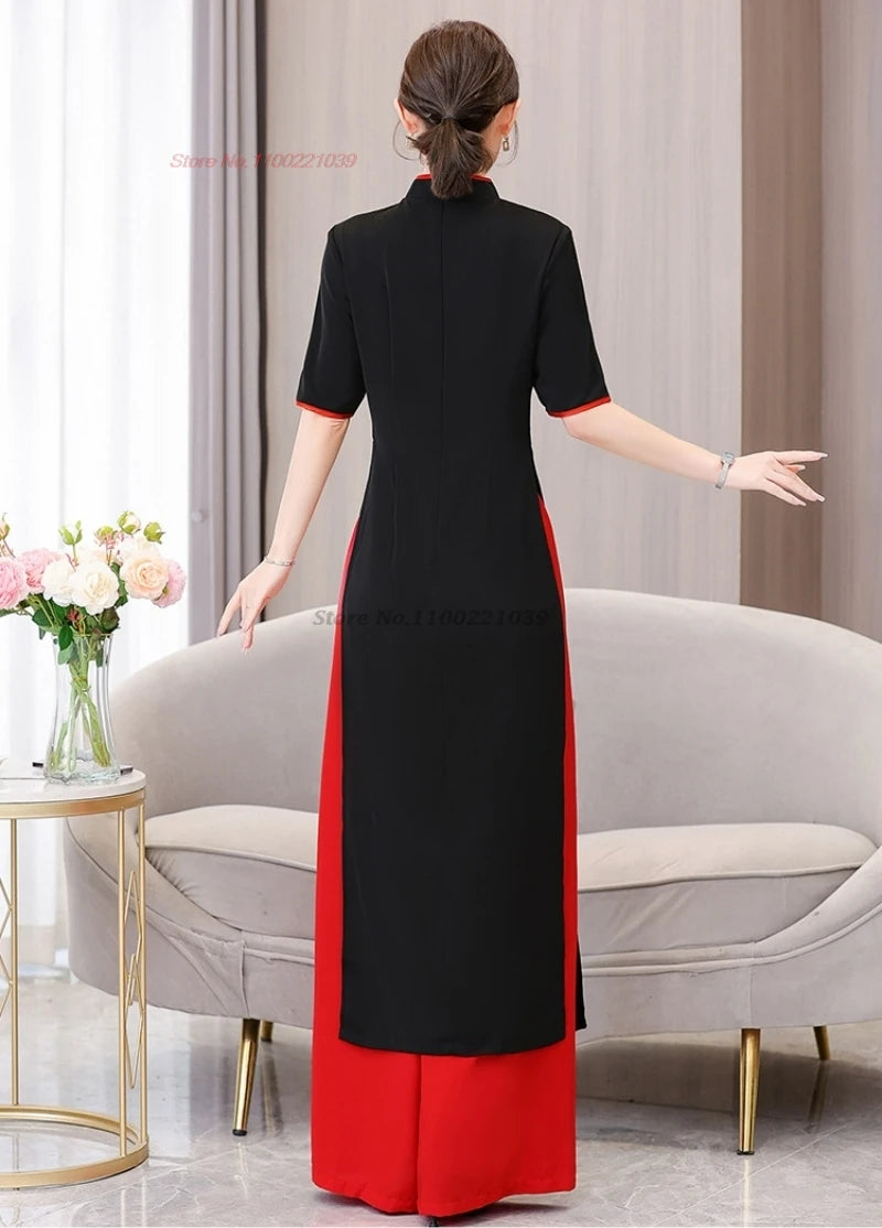 2025 Vietnam traditional Áo Dài (dress+pants set), banquet party dance dress