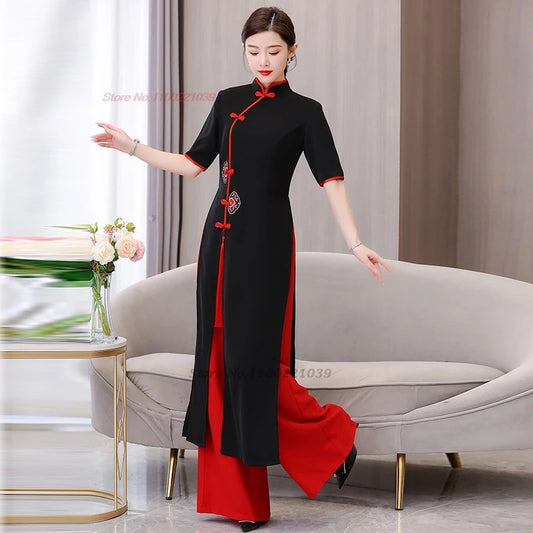 2025 Vietnam traditional Áo Dài (dress+pants set), banquet party dance dress