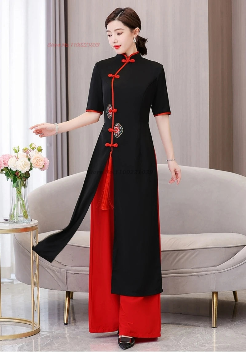 2025 Vietnam traditional Áo Dài (dress+pants set), banquet party dance dress