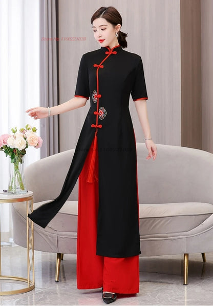 2025 Vietnam traditional Áo Dài (dress+pants set), banquet party dance dress