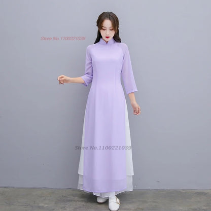 2025 Traditional Áo Dài Cheongsam, banquet evening dress tea service hanfu dress