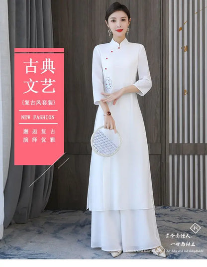 Traditional Vietnam Áo Dài (Vintage dress+pants set), Banquet Evening Dress Vestido