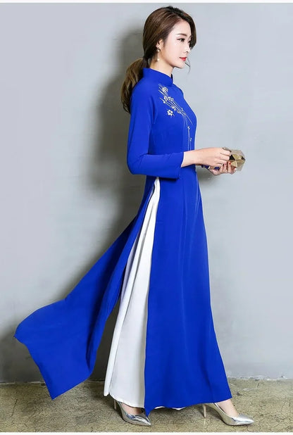 Áo Dài Elegant Chinese Style Cheongsam Vintage Floral Festival Wedding Evening Dress