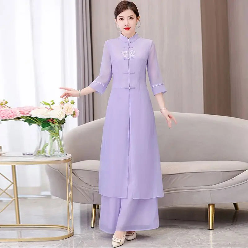 Traditional Vietnam Áo Dài (Vintage dress+pants set), Banquet Evening Dress Vestido