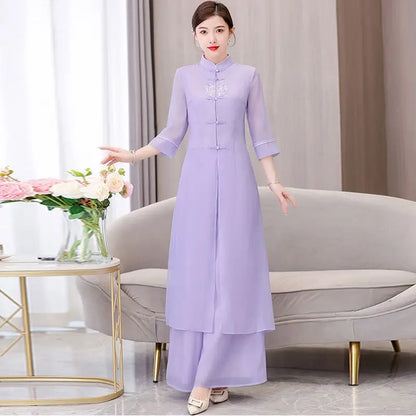 Traditional Vietnam Áo Dài (Vintage dress+pants set), Banquet Evening Dress Vestido