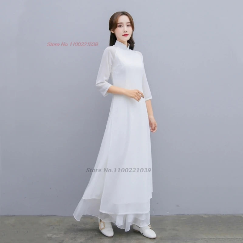 2025 Traditional Áo Dài Cheongsam, banquet evening dress tea service hanfu dress