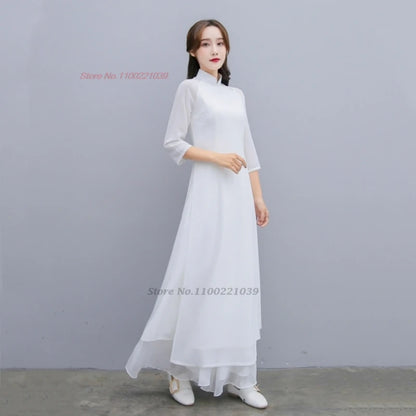 2025 Traditional Áo Dài Cheongsam, banquet evening dress tea service hanfu dress