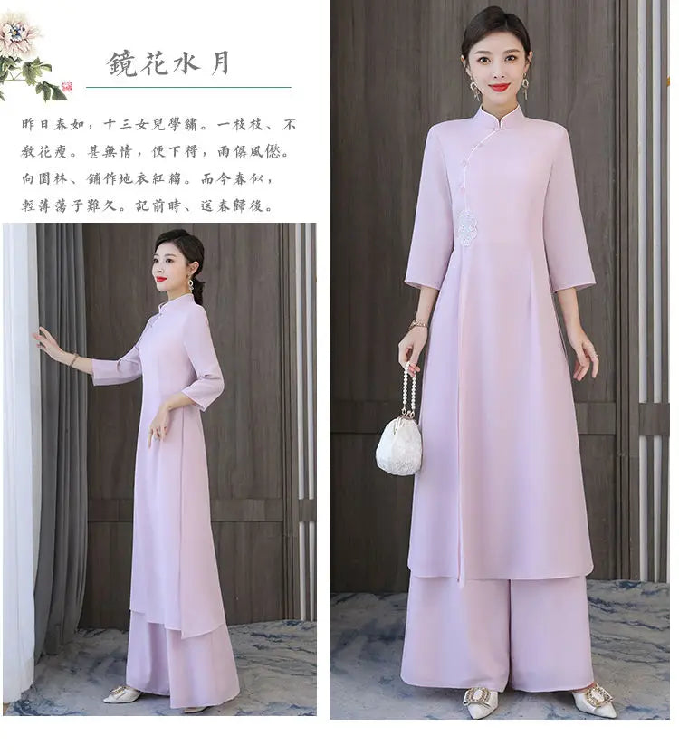 Traditional Vietnam Áo Dài (Vintage dress+pants set), Banquet Evening Dress Vestido