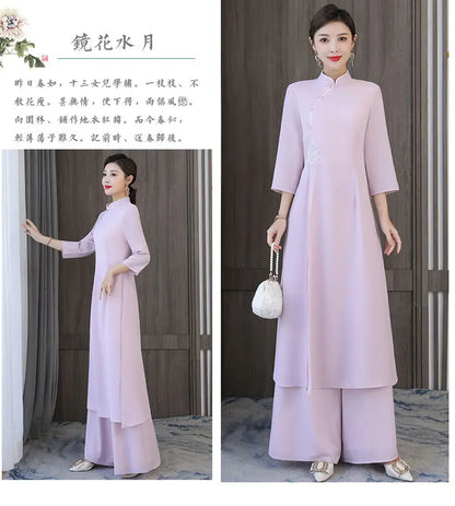 Traditional Vietnam Áo Dài (Vintage dress+pants set), Banquet Evening Dress Vestido