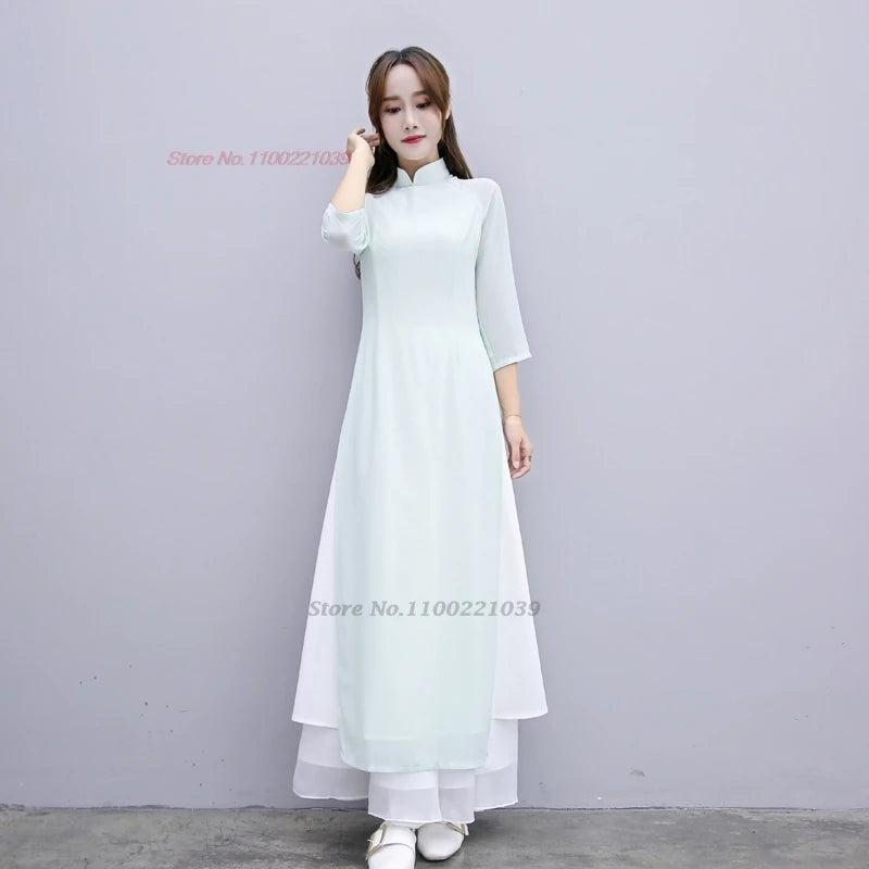 2025 Traditional Áo Dài Cheongsam, banquet evening dress tea service hanfu dress