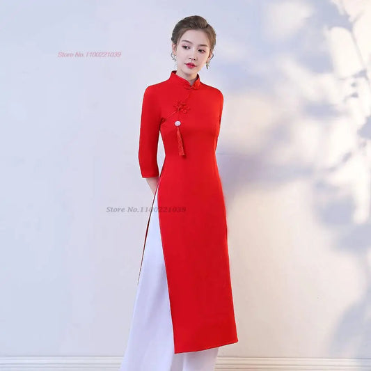 2025 traditional Áo Dài (dress+pants set), banquet evening dress vestido