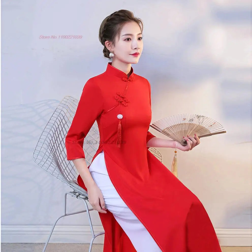 2025 traditional Áo Dài (dress+pants set), banquet evening dress vestido
