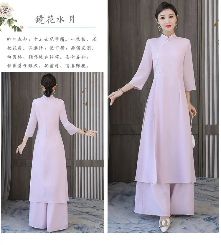 Traditional Vietnam Áo Dài (Vintage dress+pants set), Banquet Evening Dress Vestido