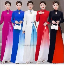 Áo Dài Qipao with flower embroidery cheongsam dress banquet evening dress