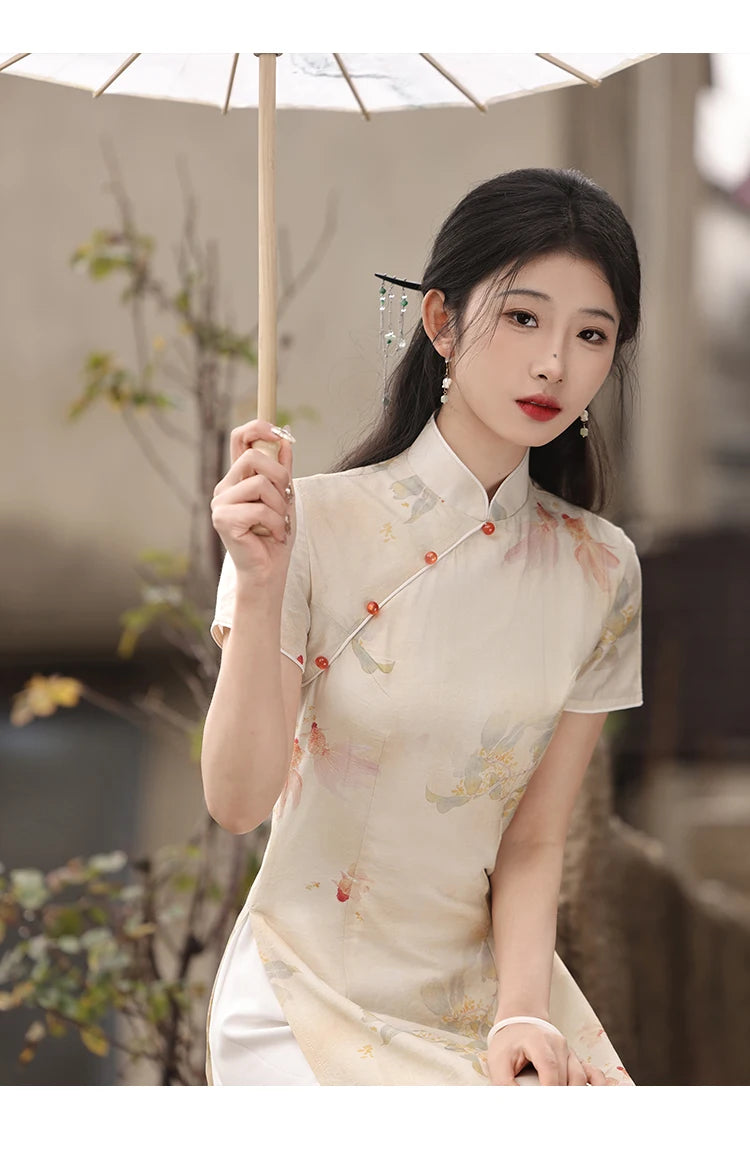 Vietnam Áo Dài Women Summer Dress Vintage Qipao