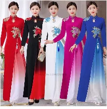 Áo Dài Qipao with flower embroidery cheongsam dress banquet evening dress