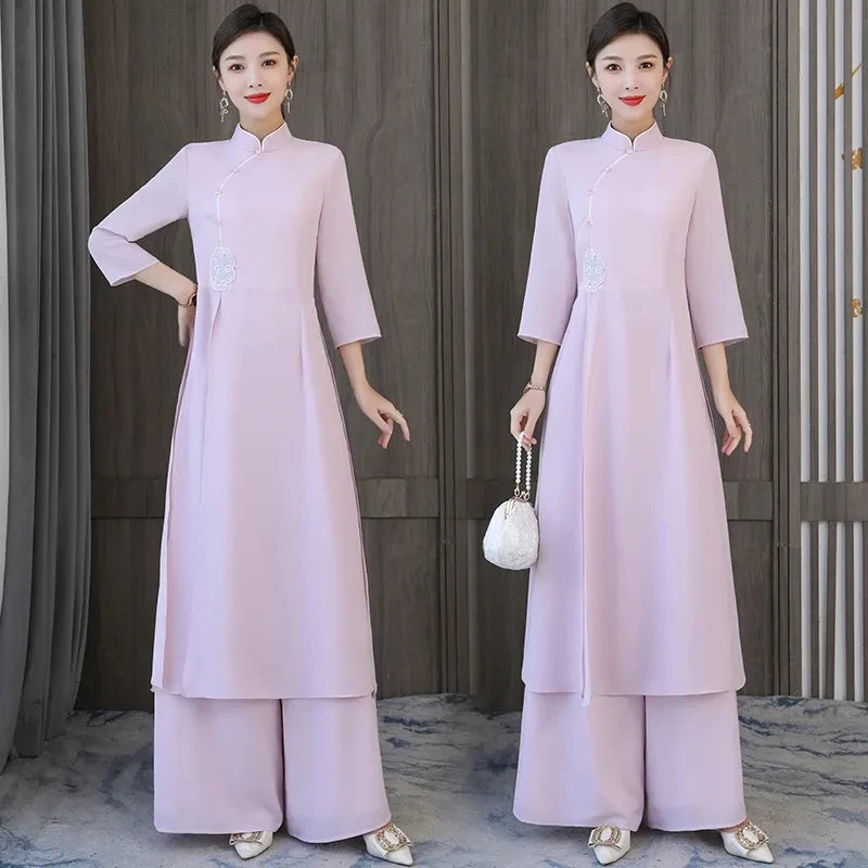 Traditional Vietnam Áo Dài (Vintage dress+pants set), Banquet Evening Dress Vestido