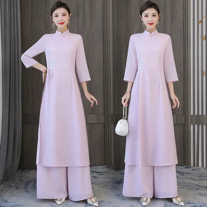 Traditional Vietnam Áo Dài (Vintage dress+pants set), Banquet Evening Dress Vestido