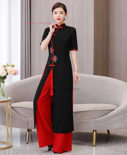 2025 Vietnam traditional Áo Dài (dress+pants set), banquet party dance dress