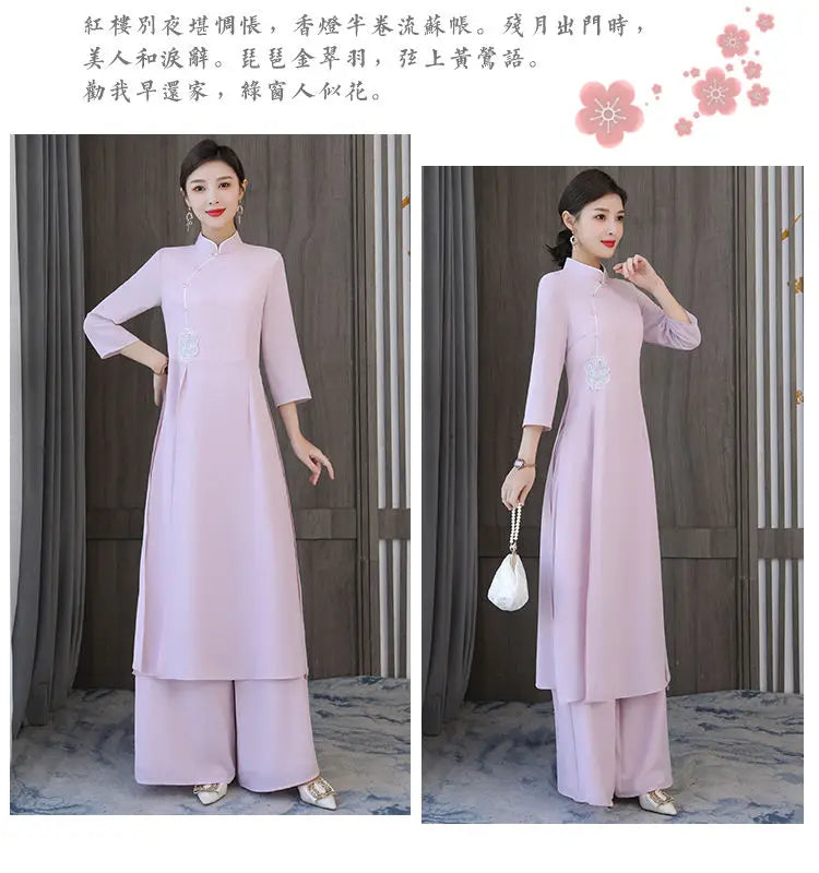 Traditional Vietnam Áo Dài (Vintage dress+pants set), Banquet Evening Dress Vestido