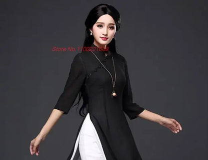 2025 Vietnam traditional folk style Áo Dài (dress+pants set), Vietnam chiffon